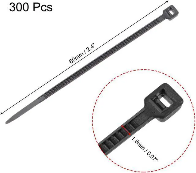 Alt view image 2 of 3 - Cable Zip Ties 60mmx1.8mm Self-Locking Nylon Tie Wraps Black 300pcs