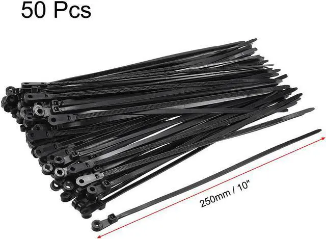 Alt view image 2 of 4 - Mount Head Cable Zip Ties 10 Inch Screw Hole Nylon Wire Strap Black 50pcs