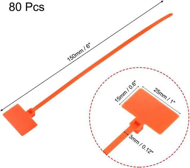 Alt view image 2 of 3 - Cable Zip Ties 6 Inch Label Tag Mark Self-Locking Nylon Wire Strap Orange 80pcs