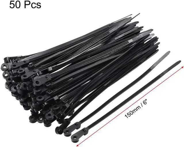 Alt view image 2 of 4 - Mount Head Cable Zip Ties 6 Inch Screw Hole Nylon Wire Strap Black 50pcs