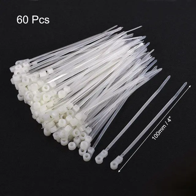 Alt view image 2 of 4 - Mount Head Cable Zip Ties 4 Inch Screw Hole Nylon Wire Strap White 60pcs