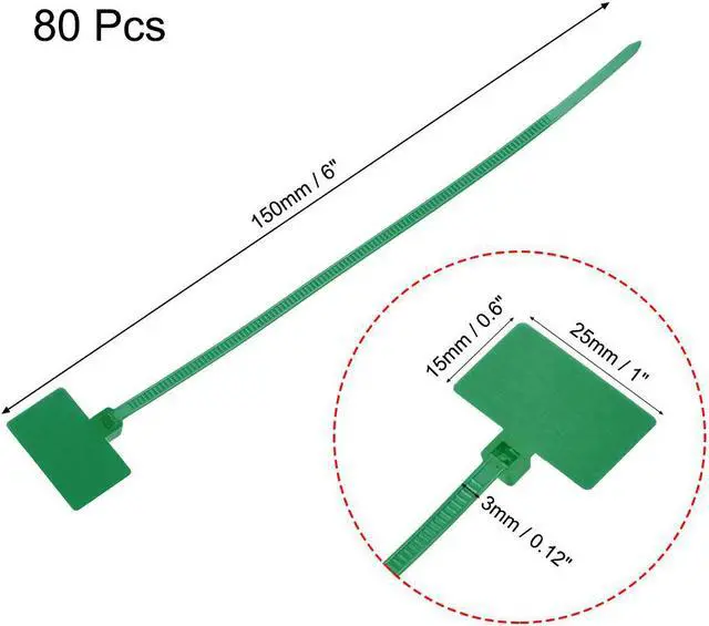 Alt view image 2 of 3 - Cable Zip Ties 6 Inch Label Tag Mark Self-Locking Nylon Wire Strap Green 80pcs