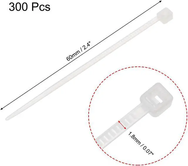 Alt view image 2 of 3 - Cable Zip Ties 60mmx1.8mm Self-Locking Nylon Tie Wraps White 300pcs