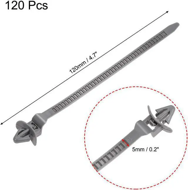 Alt view image 2 of 3 - Cable Zip Ties 4.7 Inch Push Mount Winged Nylon Wire Cord Strap Grey 120pcs