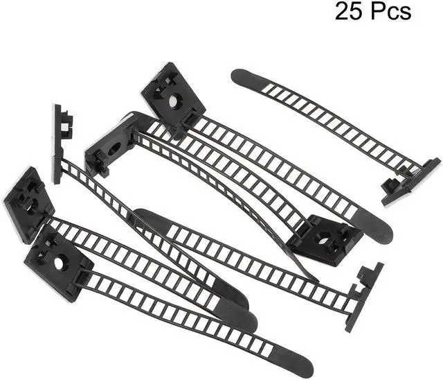 Alt view image 2 of 4 - Adjustable Self Adhesive Cable Clips Wire Organizer W Optional Screw Mount for Electric Wiring Fasten Cable Tie 91x8mm Black 25pcs