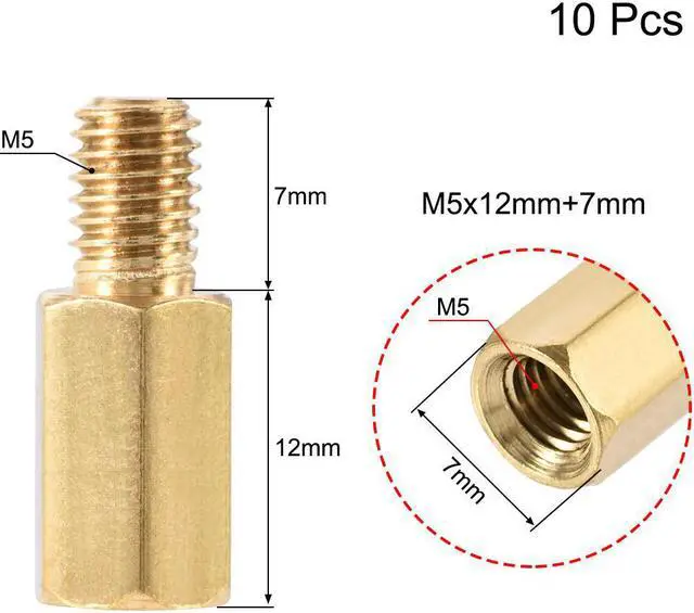 Alt view image 2 of 4 - M5x12mm+7mm Male-Female Brass Hex PCB Motherboard Spacer Standoff for FPV Drone Quadcopter, Computer & Circuit Board 10pcs