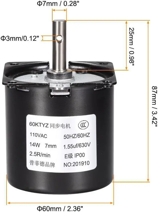 Alt view image 2 of 4 - AC 110V Electric Synchronous Motor Metal Gear Turntable CW/CCW 2.5RPM 50-60HZ 14W 7mm Dia Central Shaft with Hole
