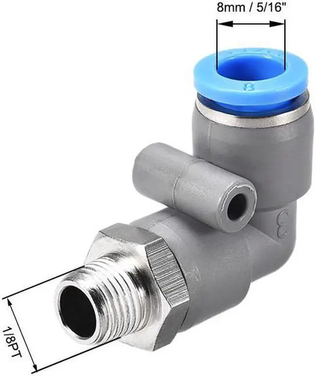 Alt view image 2 of 3 - Elbow Push to Connect Air Fittings 8mm Tube OD  x 1/8PT Male Thread Pneumatic Quick Release Connectors Grey 5Pcs