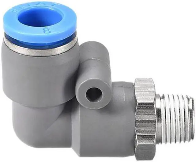 Alt view image 3 of 3 - Elbow Push to Connect Air Fittings 8mm Tube OD  x 1/8PT Male Thread Pneumatic Quick Release Connectors Grey 5Pcs