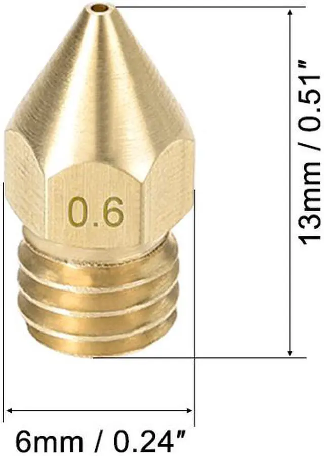Alt view image 2 of 5 - 2pcs 3D Printer Nozzle,Brass MK8 Nozzle 0.6mm,Extruder Print Head for 1.75mm Makerbot Creality CR-10 ANET A8 CR-10 M6 3D Printer