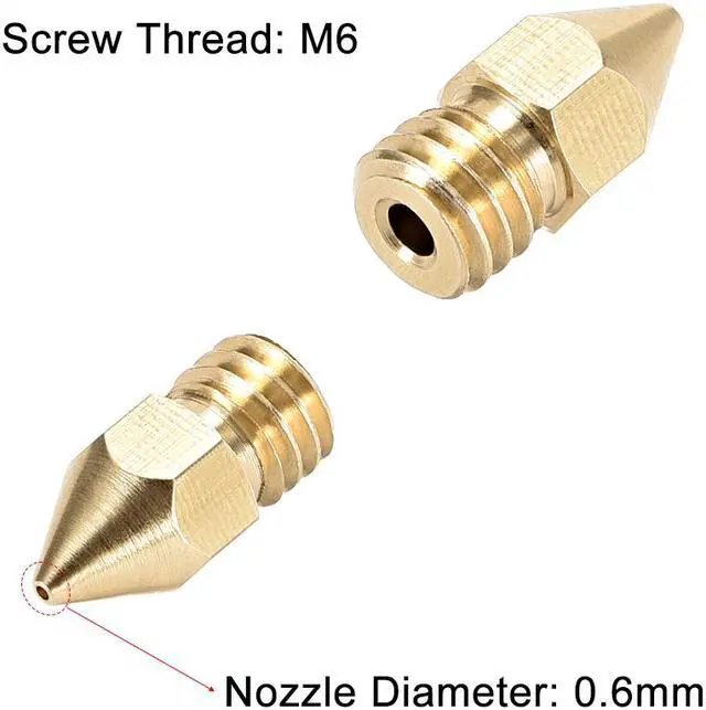 Alt view image 3 of 5 - 2pcs 3D Printer Nozzle,Brass MK8 Nozzle 0.6mm,Extruder Print Head for 1.75mm Makerbot Creality CR-10 ANET A8 CR-10 M6 3D Printer