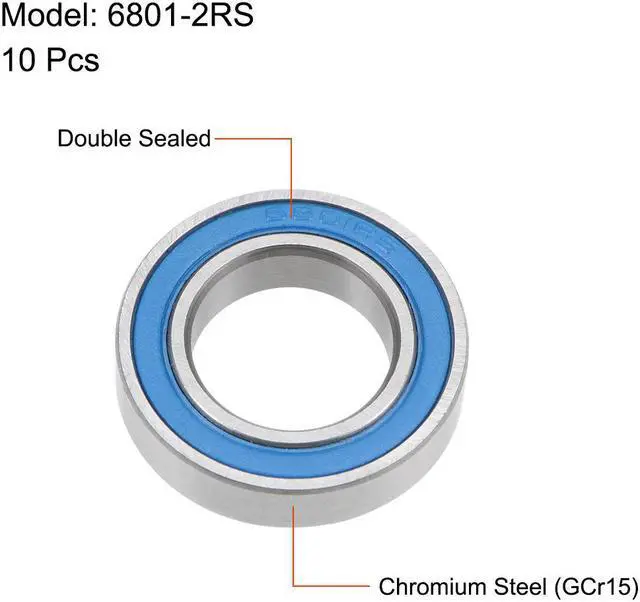 Alt view image 2 of 4 - 6801-2RS Deep Groove Ball Bearings 12mm x 21mm x 5mm Double Sealed Chrome Steel Blue Cover P6(ABEC3) 10pcs
