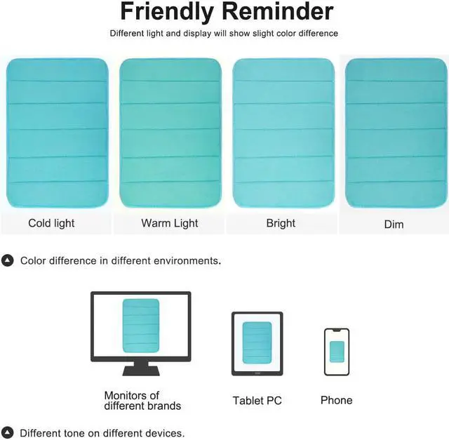Alt view image 7 of 7 - Bathroom Mats Non-slip Soft Absorbent Memory Foam Rugs Carpet Turquoise Blue 24 x 16 Inch