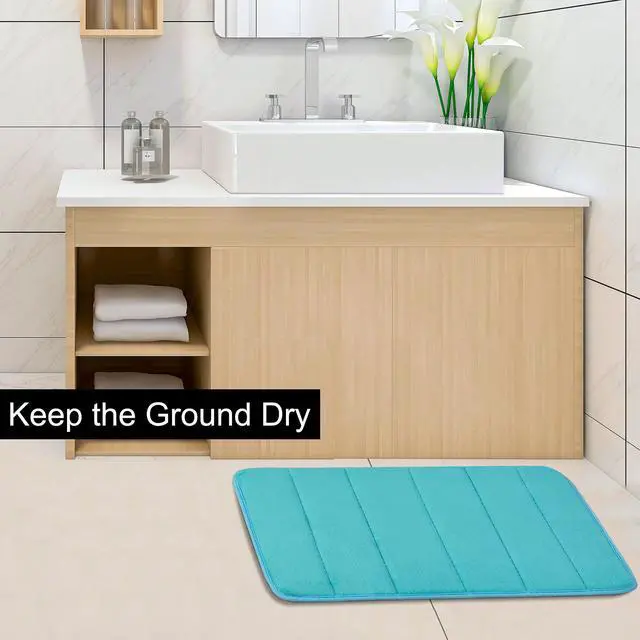 Alt view image 2 of 7 - Bathroom Mats Non-slip Soft Absorbent Memory Foam Rugs Carpet Turquoise Blue 24 x 16 Inch