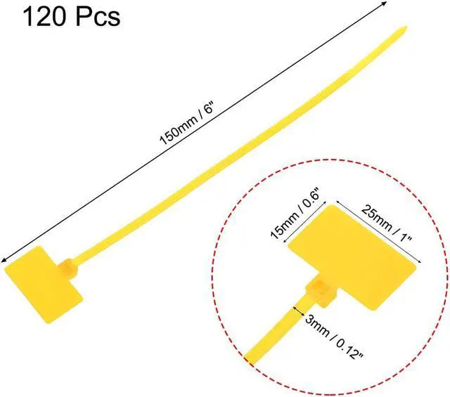 Alt view image 2 of 3 - Cable Zip Ties 6 Inch Label Tag Mark Self-Locking Nylon Wire Strap Yellow 120pcs