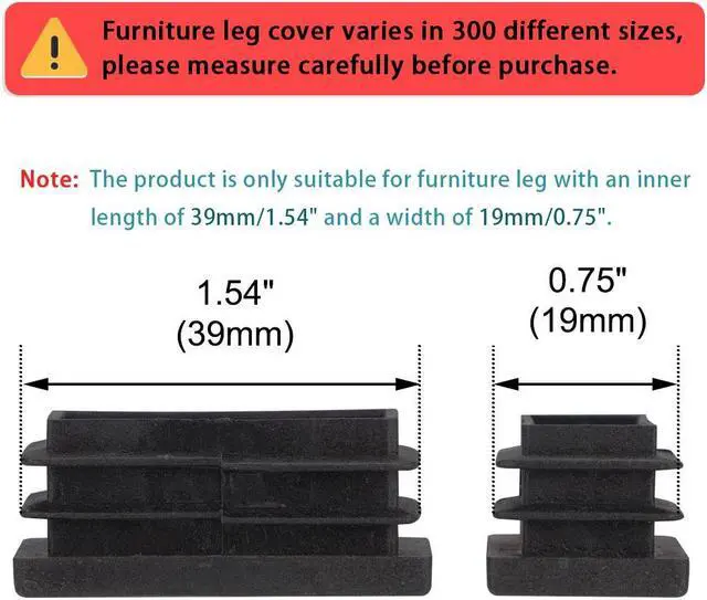 Alt view image 2 of 7 - 24pcs 20 x 40mm Plastic Rectangle Ribbed Tube Inserts End Cover Cap Furniture Chair Table Feet Floor Protector