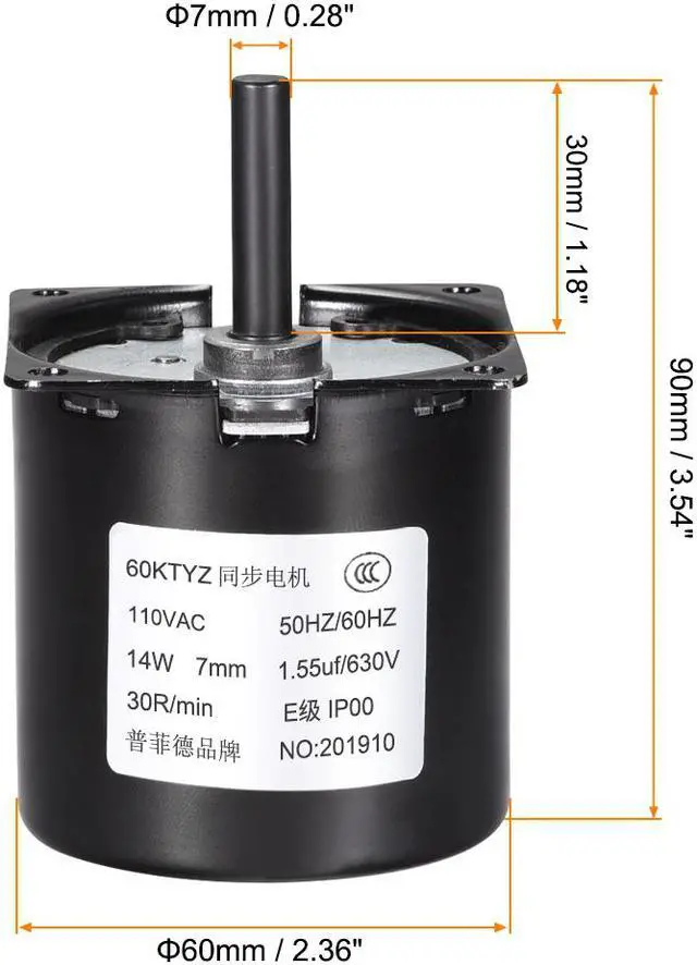 Alt view image 2 of 4 - AC 110V Electric Synchronous Motor Metal Gear Turntable CW/CCW 30RPM 50-60HZ 14W 7mm Dia Eccentric Shaft