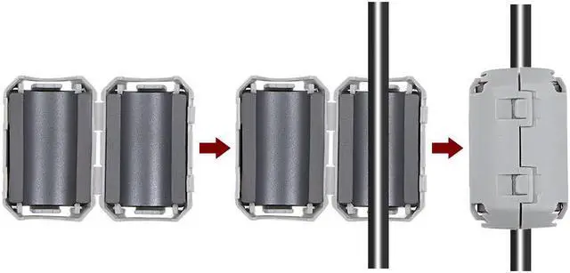 Alt view image 3 of 4 - 13mm Ferrite Cores Ring Clip-On RFI EMI Noise Suppression Filter Cable Clip, Grey 5pcs