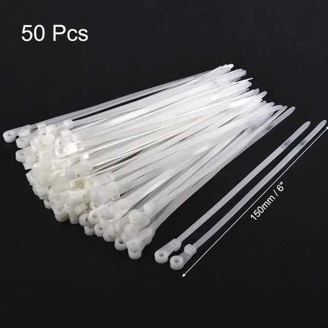 Alt view image 2 of 4 - Mount Head Cable Zip Ties 6 Inch Screw Hole Nylon Wire Strap White 50pcs