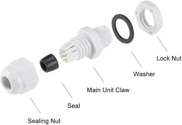 Alt view image 3 of 7 - M12x1.5 Cable Gland 2mm-5mm Wire Hole Waterproof Nylon Joint Adjustable Locknut with Washer White 10pcs