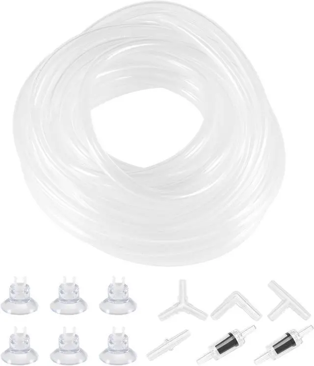 Main image of Silicone Tubing 4mm ID 6mm(1/4") OD 10m Aquarium Pump Hose Rubber Tube Clear with Check Valves, Suction Cups, Connectors