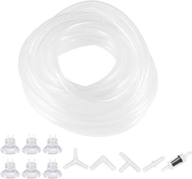 Main image of Silicone Tubing 4mm ID 6mm(1/4") OD 5m Aquarium Pump Hose Rubber Tube Clear with Check Valves, Suction Cups, Connectors