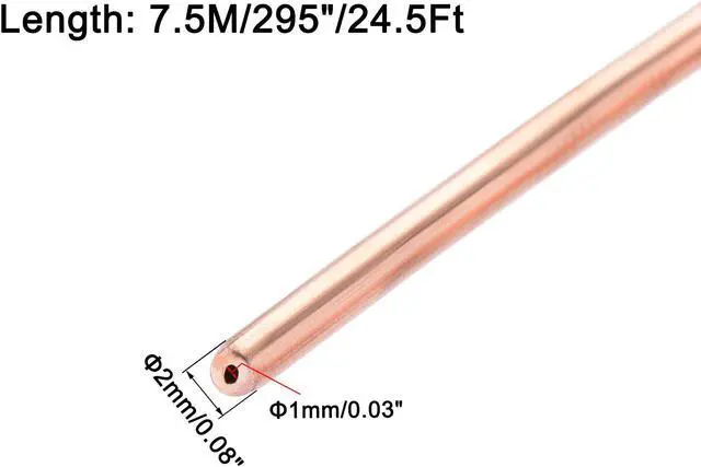 Alt view image 2 of 4 - Refrigeration Tubing 2mm OD x 1mm ID x 24.5Ft Length Copper Tubing Coil