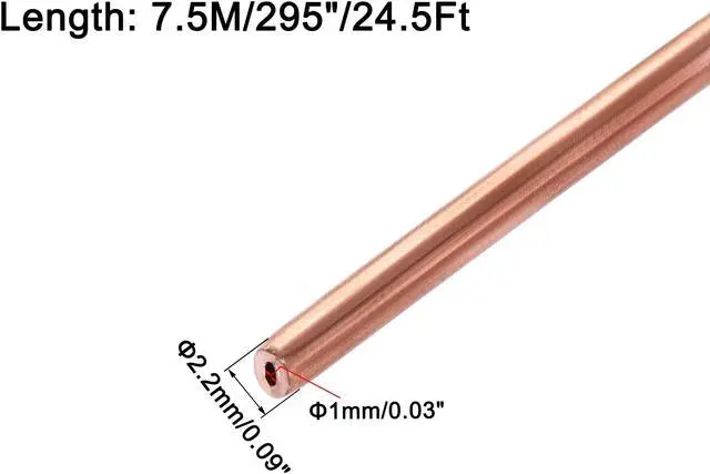 Alt view image 2 of 4 - Refrigeration Tubing 2.2mm OD x 1.2mm ID x 24.5Ft Length Copper Tubing Coil