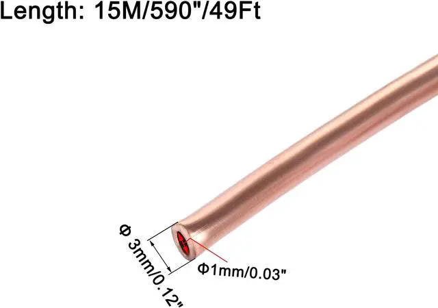 Alt view image 2 of 4 - Refrigeration Tubing 3mm OD x 2mm ID x 49Ft Length Copper Tubing Coil
