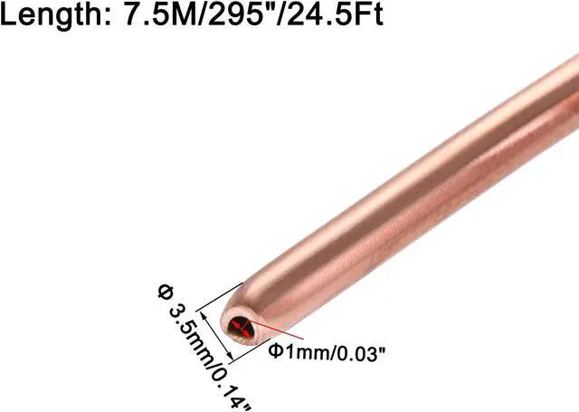 Alt view image 2 of 4 - Refrigeration Tubing 3.5mm OD x 2.5mm ID x 24.5Ft Length Copper Tubing Coil
