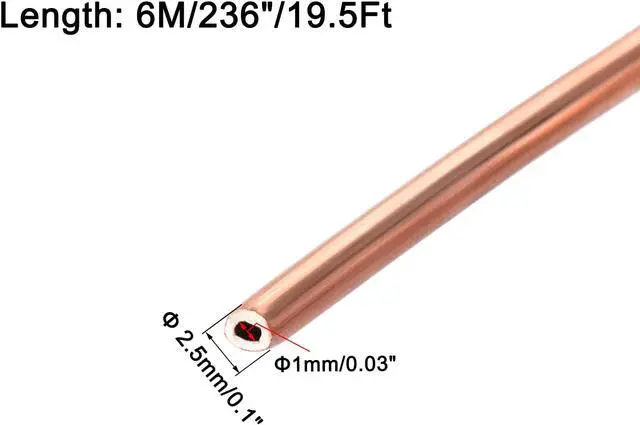 Alt view image 2 of 4 - Refrigeration Tubing 2.5mm OD x 1.5mm ID x 19.5Ft Length Copper Tubing Coil