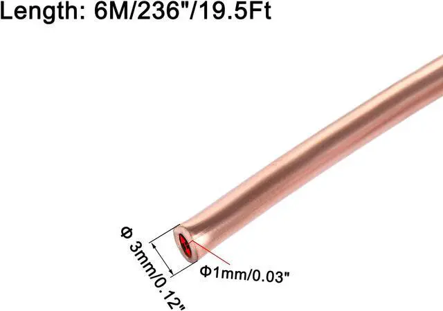 Alt view image 2 of 4 - Refrigeration Tubing 3mm OD x 2mm ID x 19.5Ft Length Copper Tubing Coil