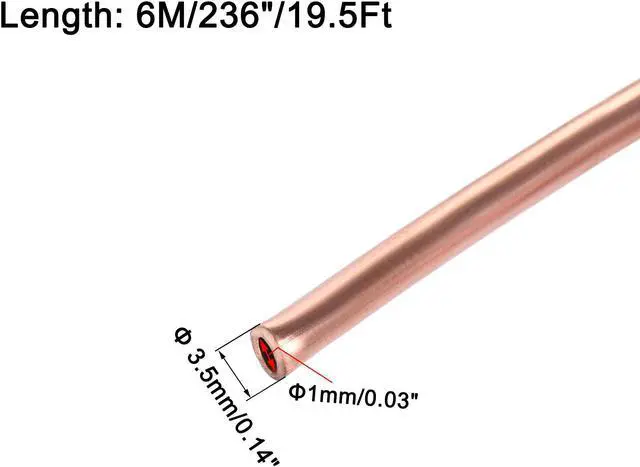Alt view image 2 of 4 - Refrigeration Tubing 3.5mm OD x 2.5mm ID x 19.5Ft Length Copper Tubing Coil