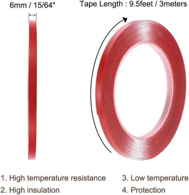 Alt view image 2 of 3 - 15/64 Inch x 9.5Ft Heat Resistant Acrylic Double Sided Adhesive Tape for Touch Screen Repairing 1mm Thickness Clear with Red Protect Film