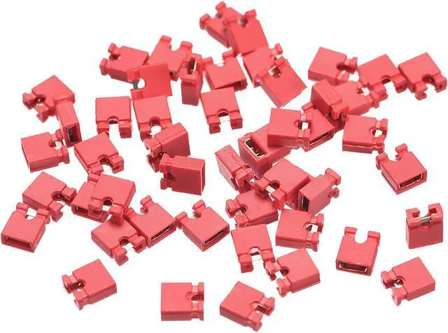 Main image of 50pcs 2.54mm Standard Pin Header Jumper Cap Short Circuit Connection Cap Mini Micro Jumper Bridge Plug Red