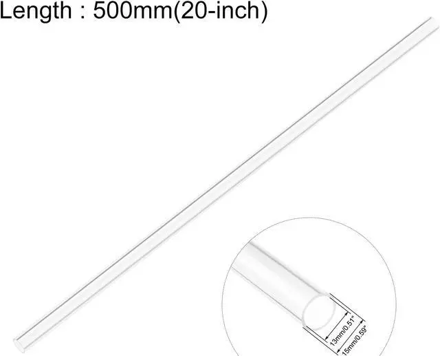 Alt view image 2 of 5 - 2pcs Clear Rigid Acrylic Pipe 13mm ID x 15mm OD x 0.5m, 1mm Wall Round Tube