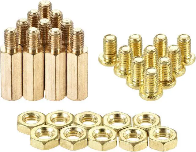 Main image of M4 Hex Brass Standoff Spacer 15mm+6mm Male-Female Pillar Screw Nut Kit 10 Sets