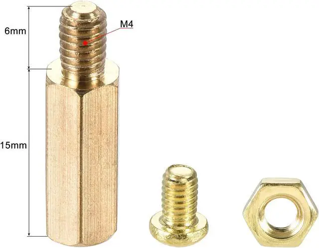 Alt view image 2 of 6 - M4 Hex Brass Standoff Spacer 15mm+6mm Male-Female Pillar Screw Nut Kit 10 Sets