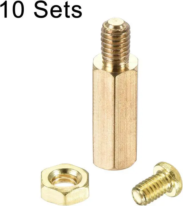 Alt view image 3 of 6 - M4 Hex Brass Standoff Spacer 15mm+6mm Male-Female Pillar Screw Nut Kit 10 Sets