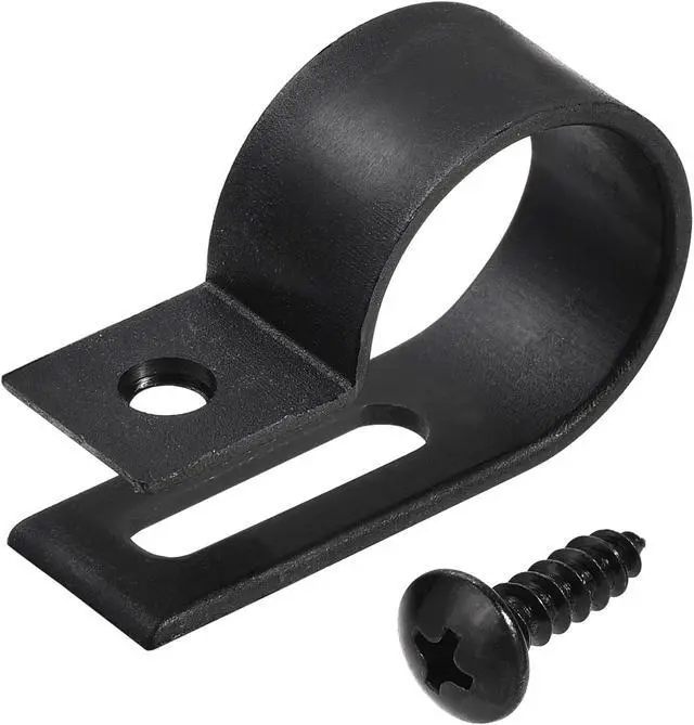 Main image of 19mm Nylon R Type Cable Clip Wire Clamp with Screws Black 50pcs