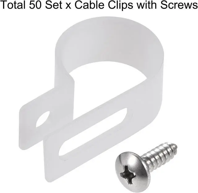 Alt view image 3 of 5 - 19mm Nylon R Type Cable Clip Wire Clamp with Screws White 50pcs