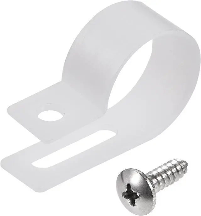 Main image of 19mm Nylon R Type Cable Clip Wire Clamp with Screws White 50pcs