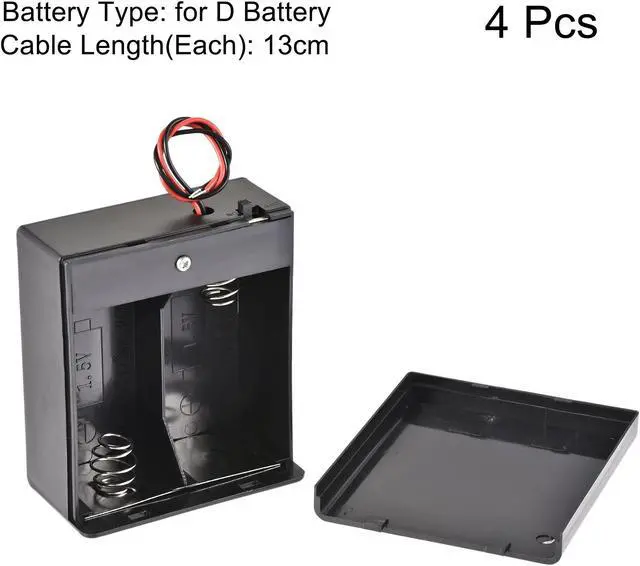 Alt view image 3 of 6 - Battery Case Storage Box 2 Slots x 1.5V 2-Wire Lead ON/OFF Switch for 2 x D Battery with Cover 4 Pcs