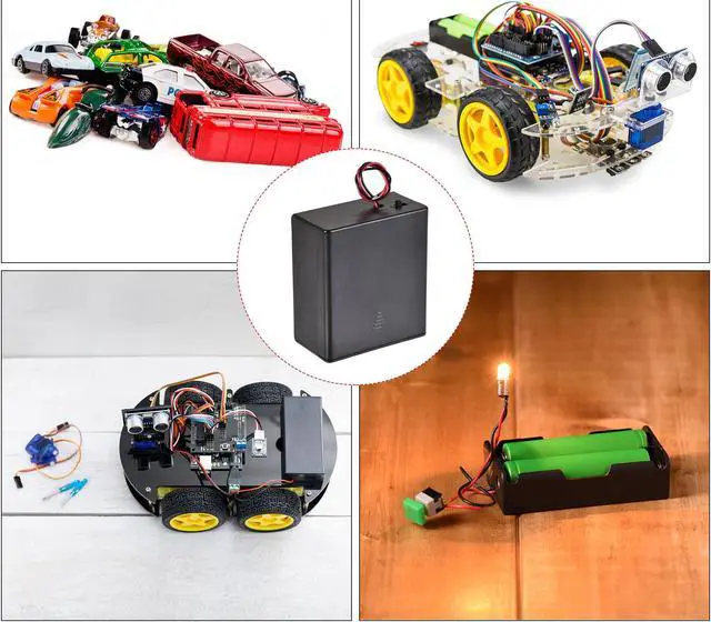 Alt view image 6 of 6 - Battery Case Storage Box 2 Slots x 1.5V 2-Wire Lead ON/OFF Switch for 2 x D Battery with Cover 4 Pcs