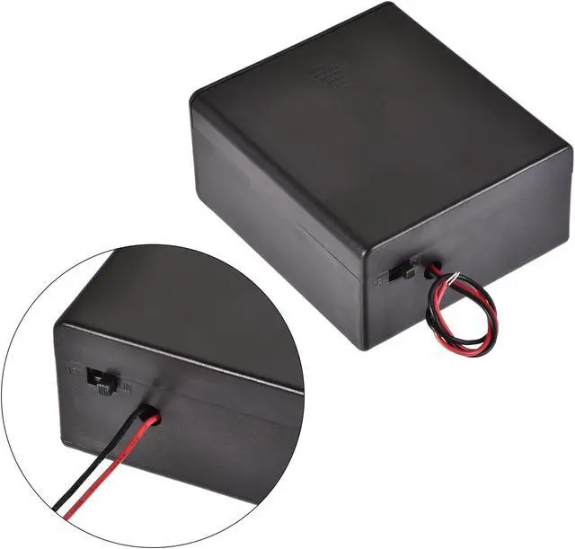 Alt view image 4 of 6 - Battery Case Storage Box 2 Slots x 1.5V 2-Wire Lead ON/OFF Switch for 2 x D Battery with Cover 4 Pcs