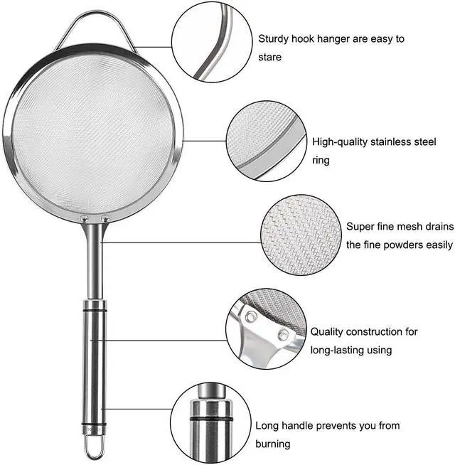Alt view image 2 of 7 - Stainless Steel Fine Mesh Strainer Colander Flour Sifters with Handle 4"
