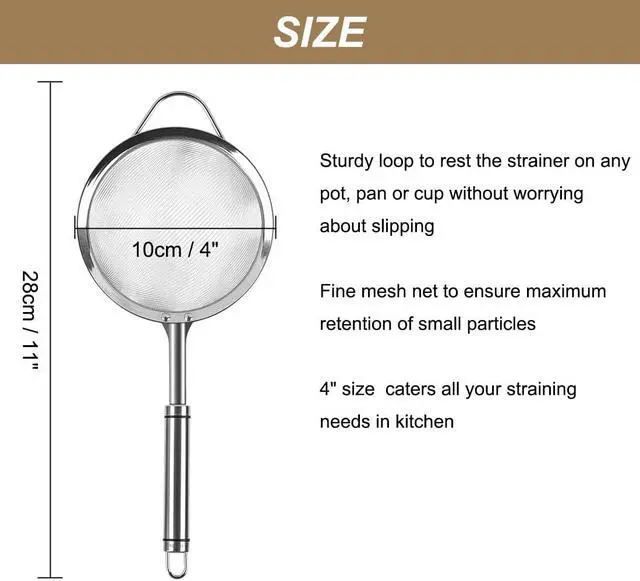 Alt view image 5 of 7 - Stainless Steel Fine Mesh Strainer Colander Flour Sifters with Handle 4"
