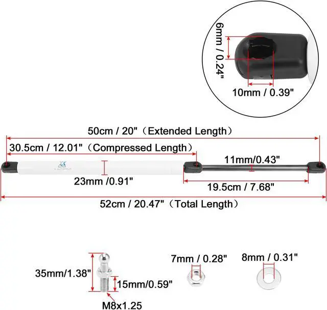 Alt view image 2 of 7 - 2pcs 20inch 120Lb White Universal Gas Spring Shock Lift Supports Gas Struts for RV Car Boat
