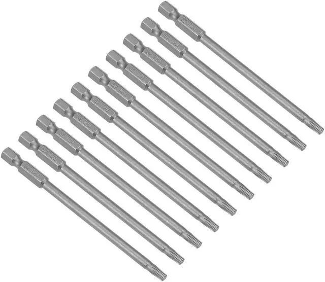 Main image of 10pcs 100mm Long 1/4" Hex Shank T20 Magnetic Torx Head Screwdriver Bits S2 High Alloy Steel