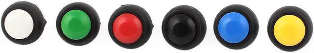 Main image of Unique Bargains 6Pcs 12mm Red Green Yellow Blue Black White Head Momentary Push Button Switch